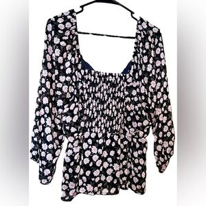 🪩4/$20!! American Eagle Outfitters Floral Boho Smocked Blouse Size XL